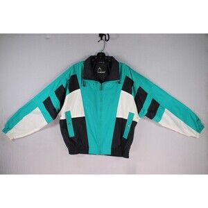 Vintage HEAD Mens Medium Windbreaker Jacket Teal Black White 90s Colorblock